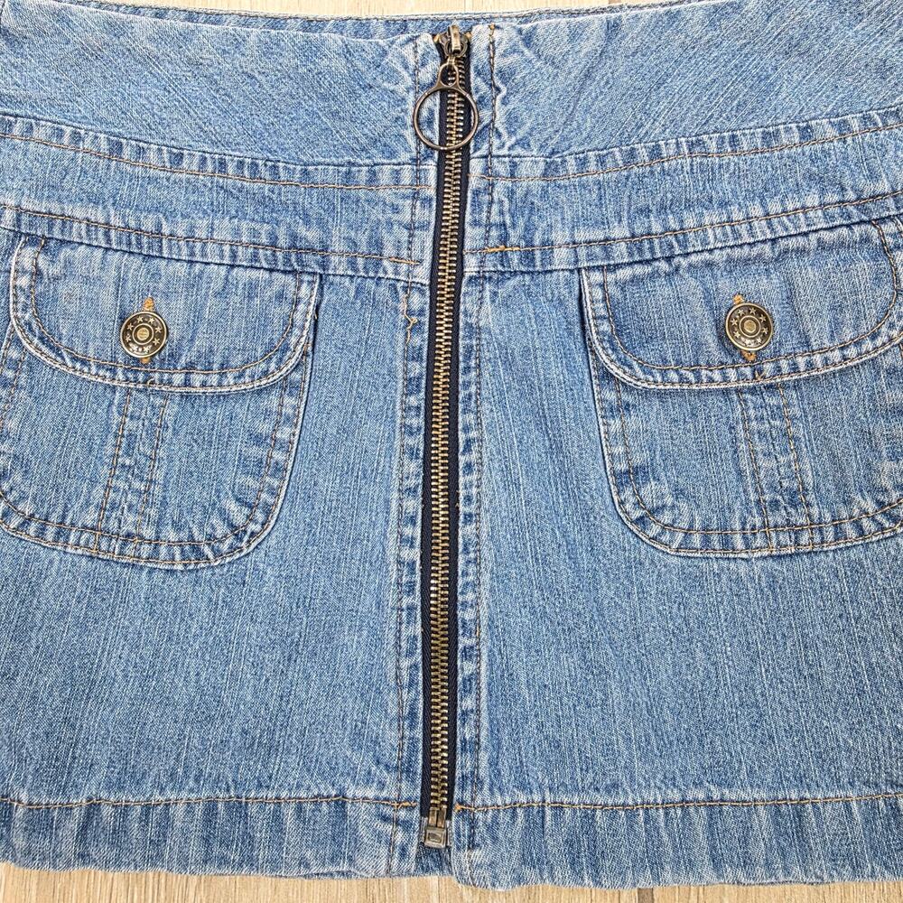 Y2K Denim Mini Skirt Womens Small Zip Front Cargo Pockets 90s Blue Jean - Picture 3 of 11